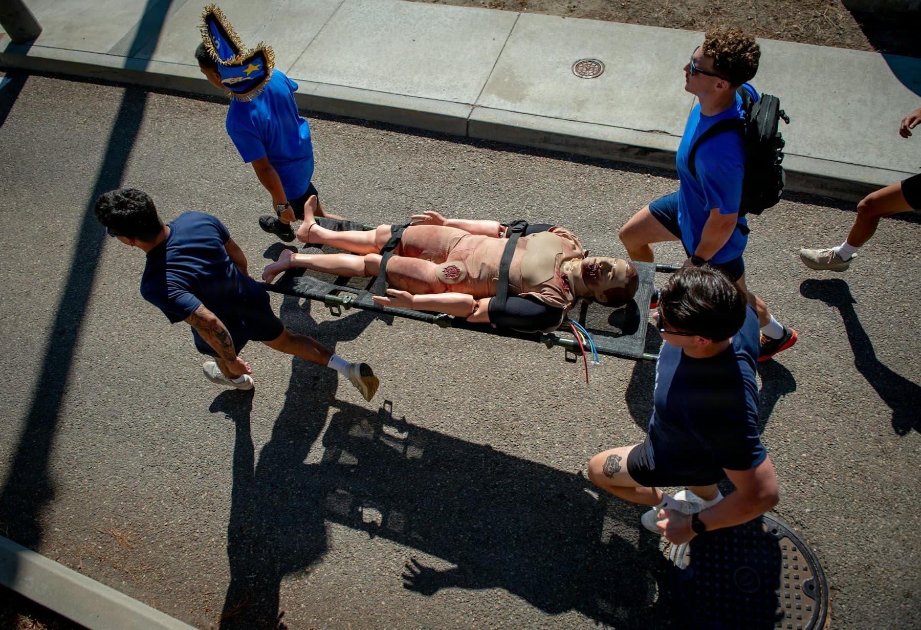 Rescue team extracting a casualty during a technical rescue exercise