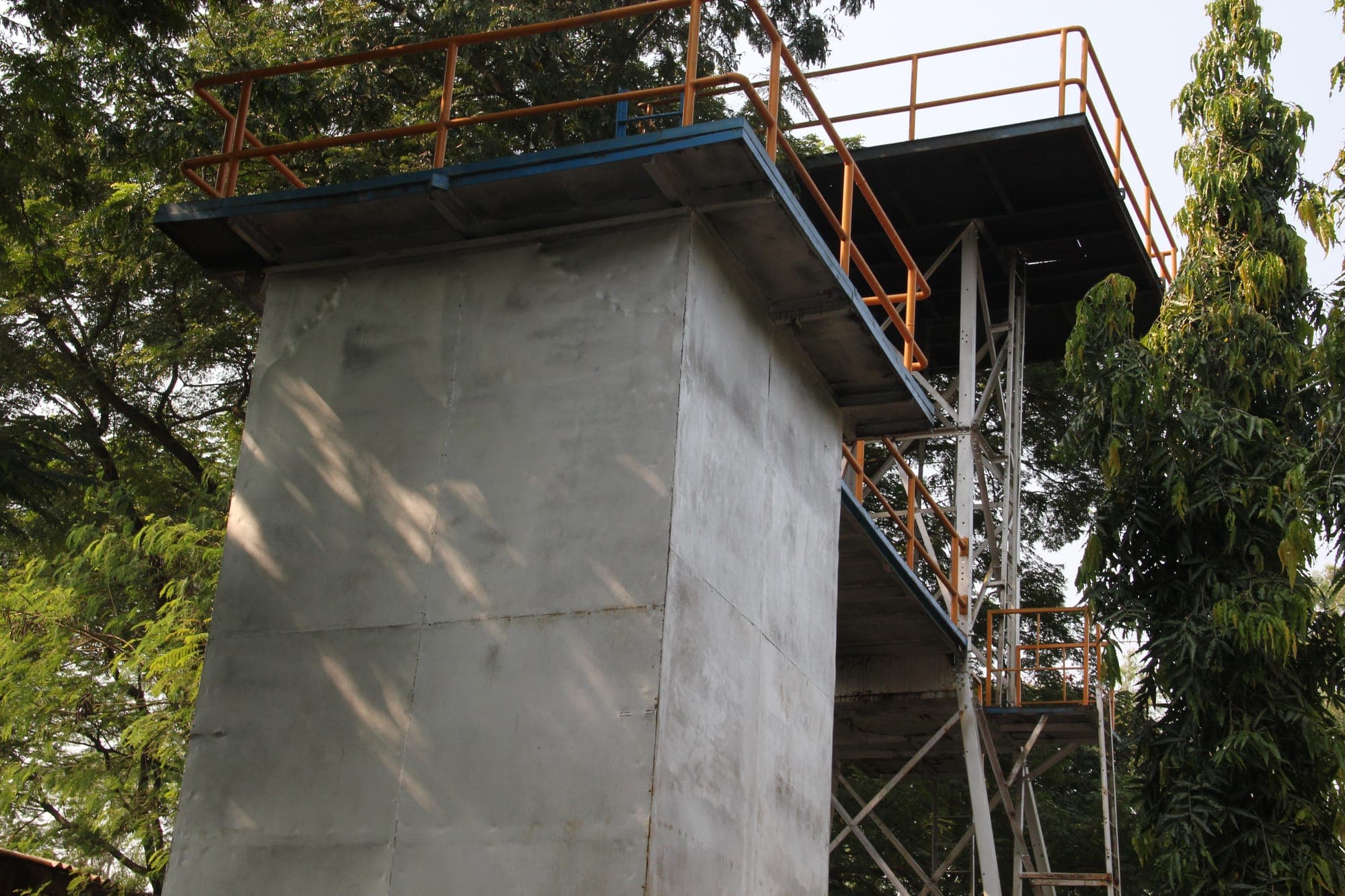Concrete simulator block with the training tower platform behind it
