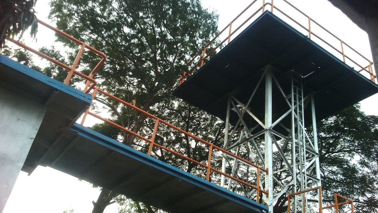 The steel training tower with its upper platform at the Eduforce training centre